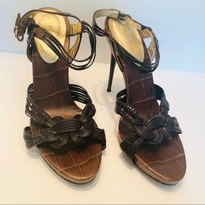 Giorgio Armani Croc Embossed Woven Strappy Sandals/38.5 EU/8.5 US
